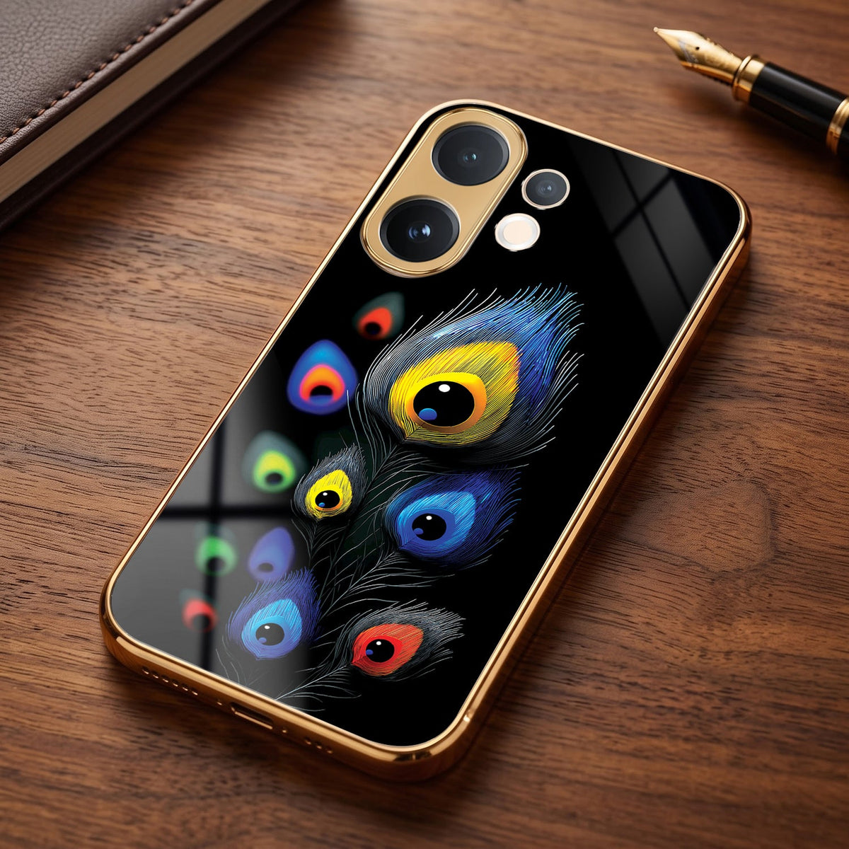 Vivo V60 5G Premium Peacock Feather Gold Electroplated Glass Phone Back Case