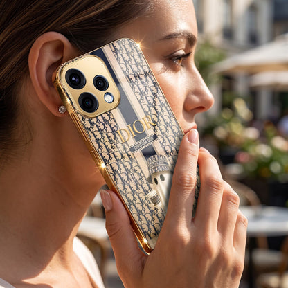 Oppo Reno 15 5G Luxury Dior Gold Electroplated Glass Phone Back Case