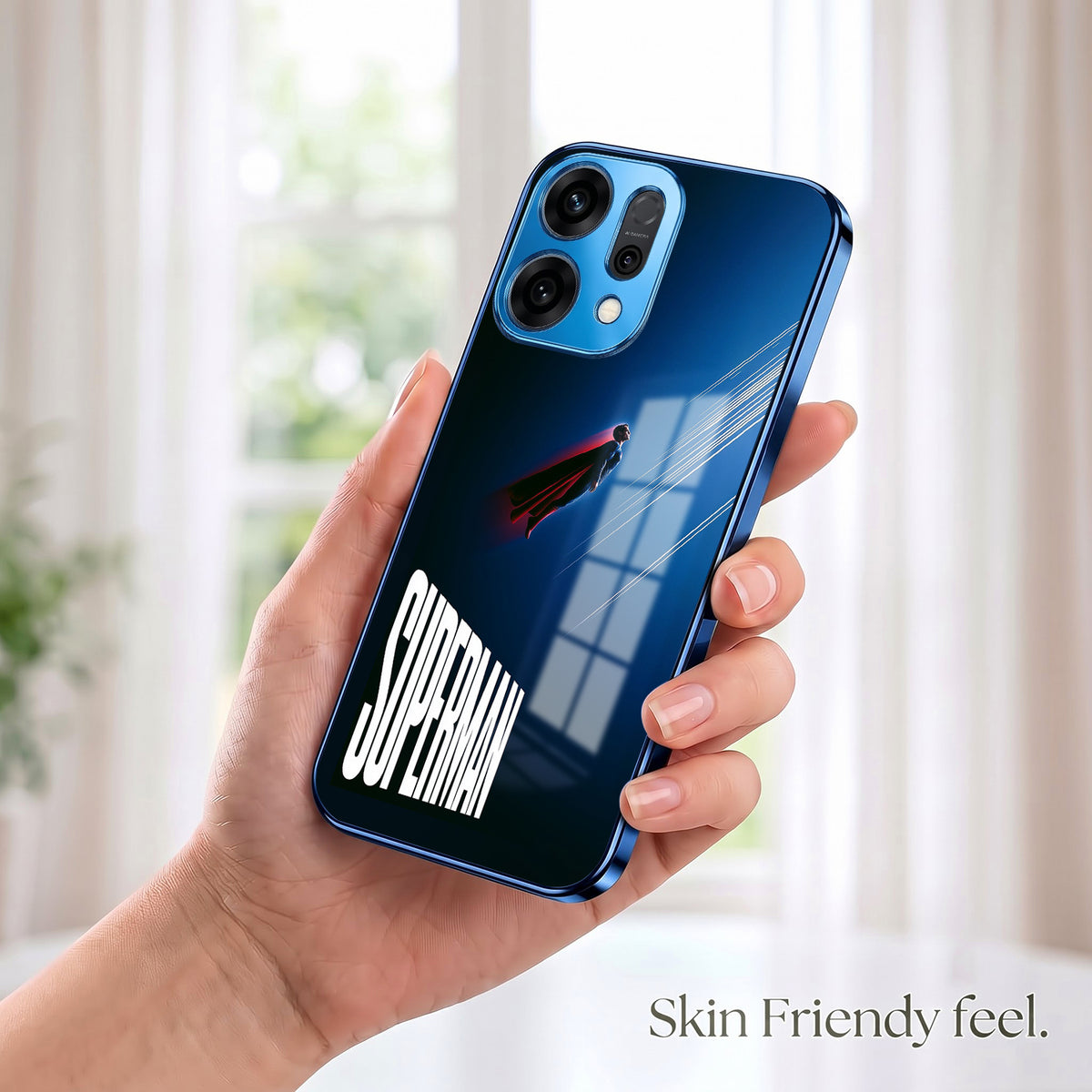Oppo Reno 14 5G Superman Blue Electroplated Glass Phone Back Case
