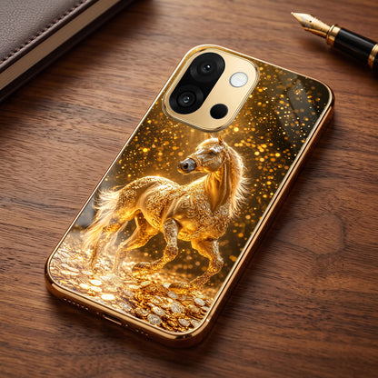 OnePlus 13s 5G Golden Horse Sparkle Gold Electroplated Glass Phone Back Case