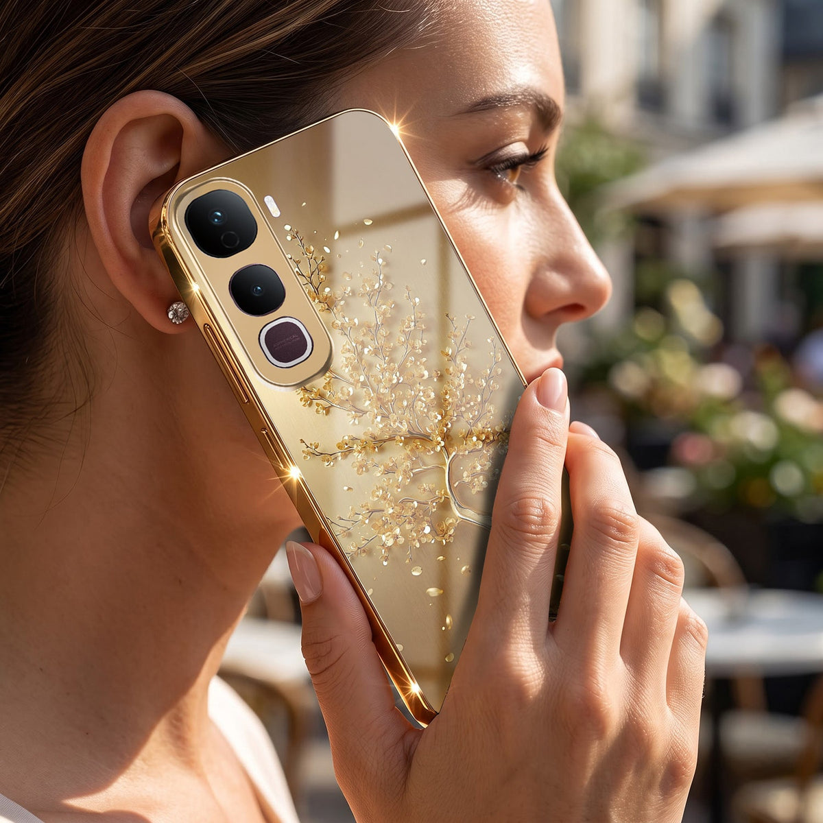 Vivo Y400 Pro 5G Golden Tree Gold Electroplated Glass Phone Back Case