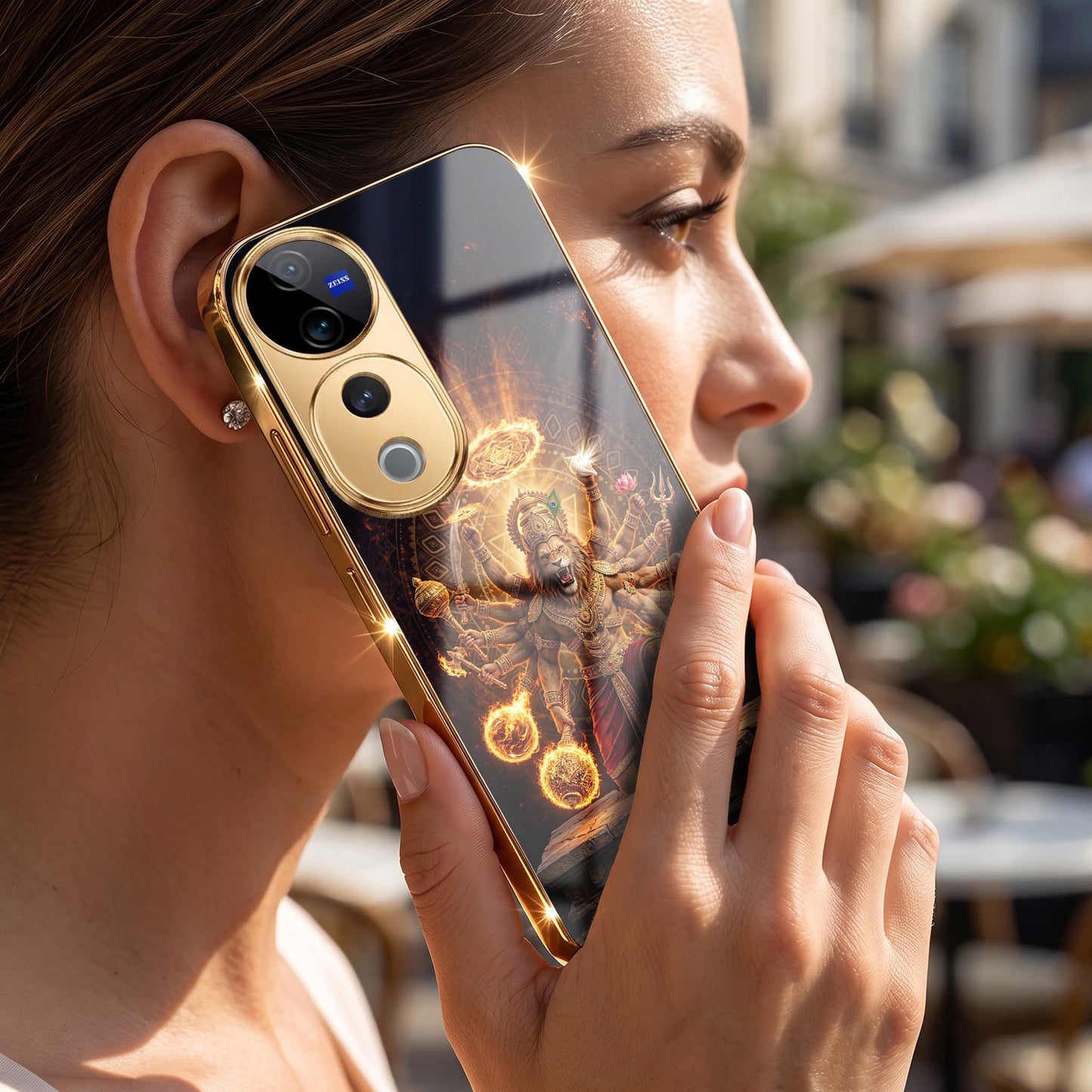 Vivo V40 Pro 5G Lord Narasimha Gold Electroplated Glass Phone Back Case