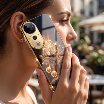 Vivo V40 Pro 5G Lord Narasimha Gold Electroplated Glass Phone Back Case