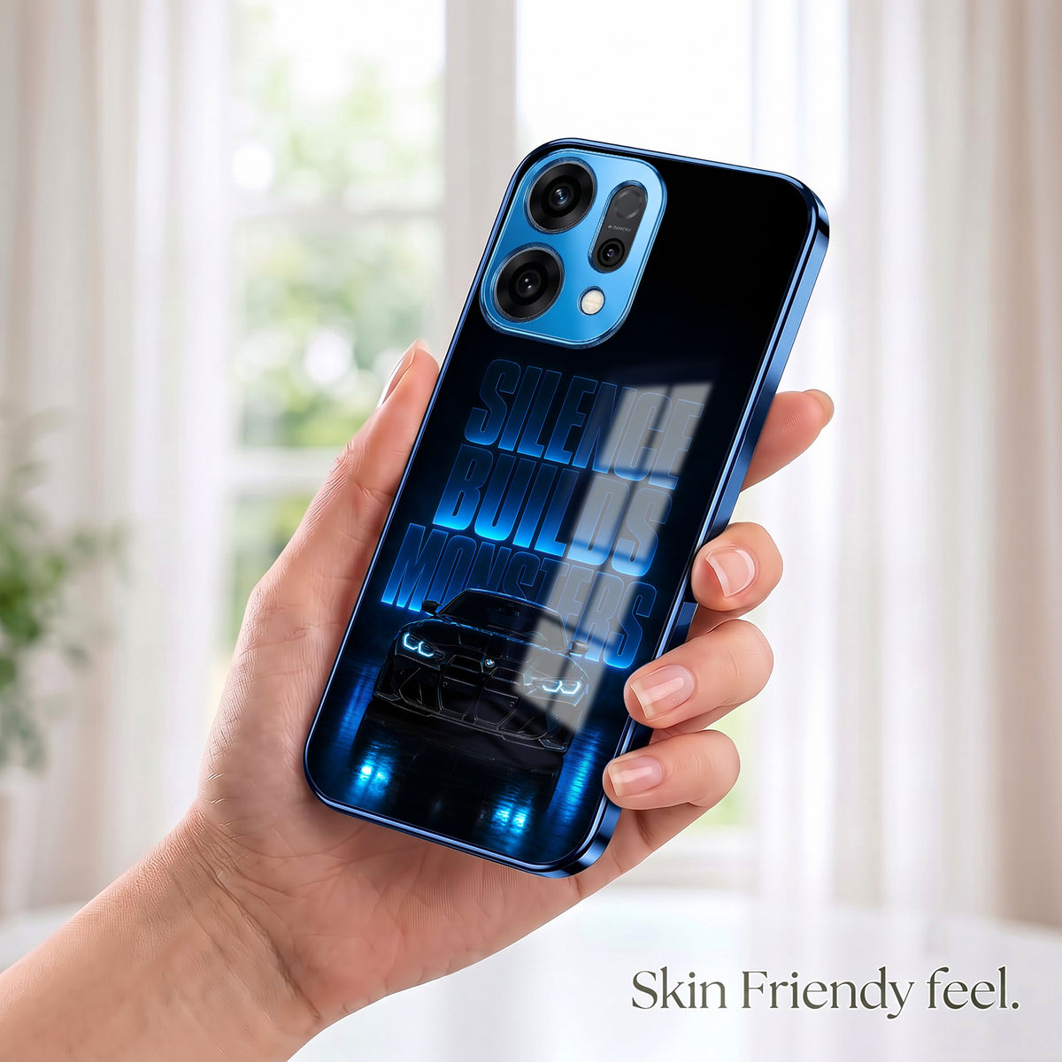 Oppo Reno 14 5G Silence Build Monsters Blue Electroplated Glass Phone Back Case