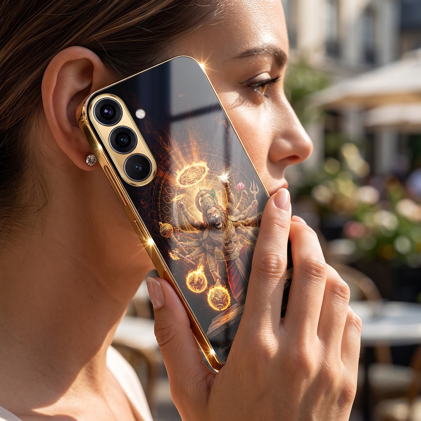 Samsung Galaxy A36 5G Lord Narasimha Gold Electroplated Glass Phone Back Case