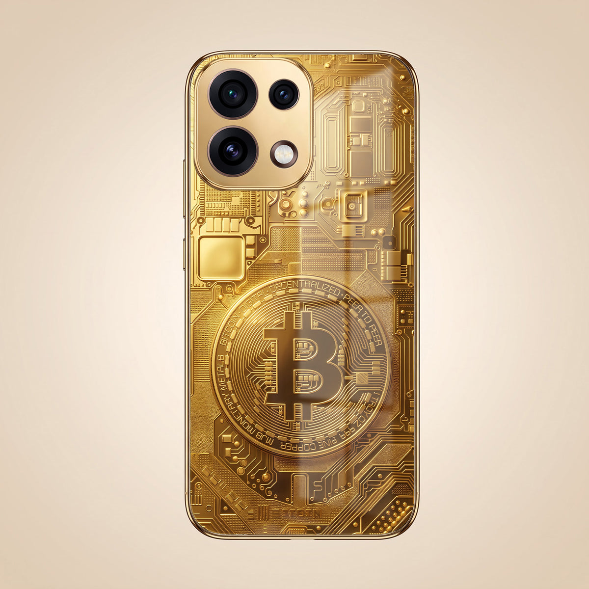 Oppo Reno 16C 5G Bitcoin Gold Electroplated Glass Phone Back Case