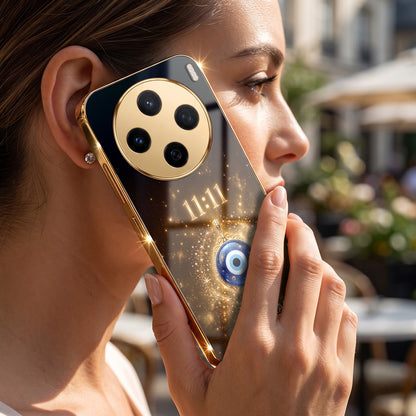 Vivo X200 5G God’s Plan Evil Eye Gold Electroplated Glass Phone Back Case