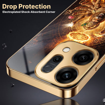 Oppo Reno 14 5G Lord Narasimha Gold Electroplated Glass Phone Back Case