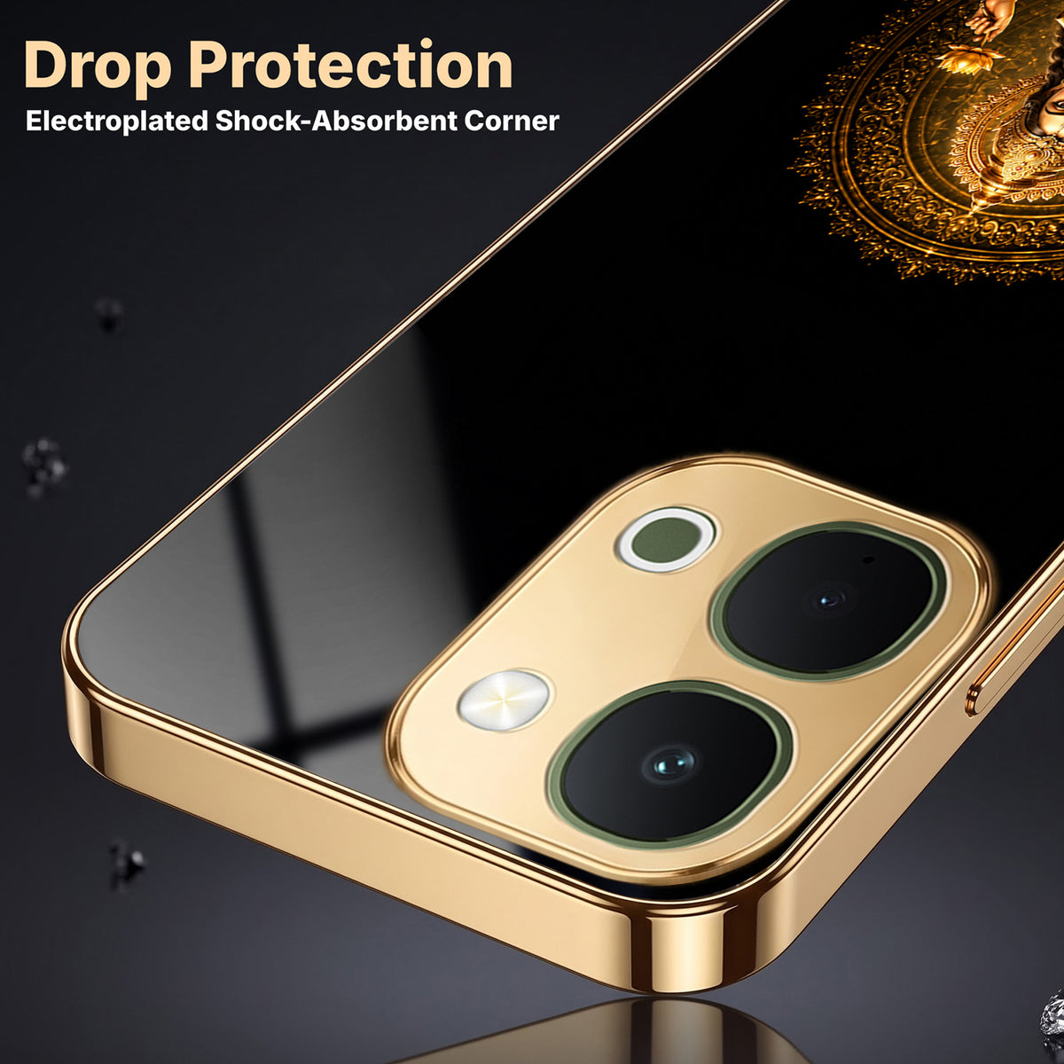Vivo T5x 5G Golden Maa Lakshmi Gold Electroplated Glass Phone Back Case
