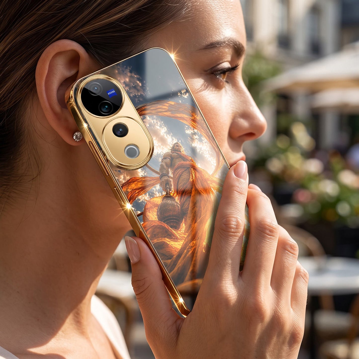 Vivo V40 Pro 5G Divine Hanuman Gold Electroplated Glass Phone Back Case