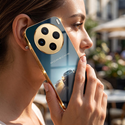 Vivo X200 5G Porsche Luxury Gold Electroplated Glass Phone Back Case