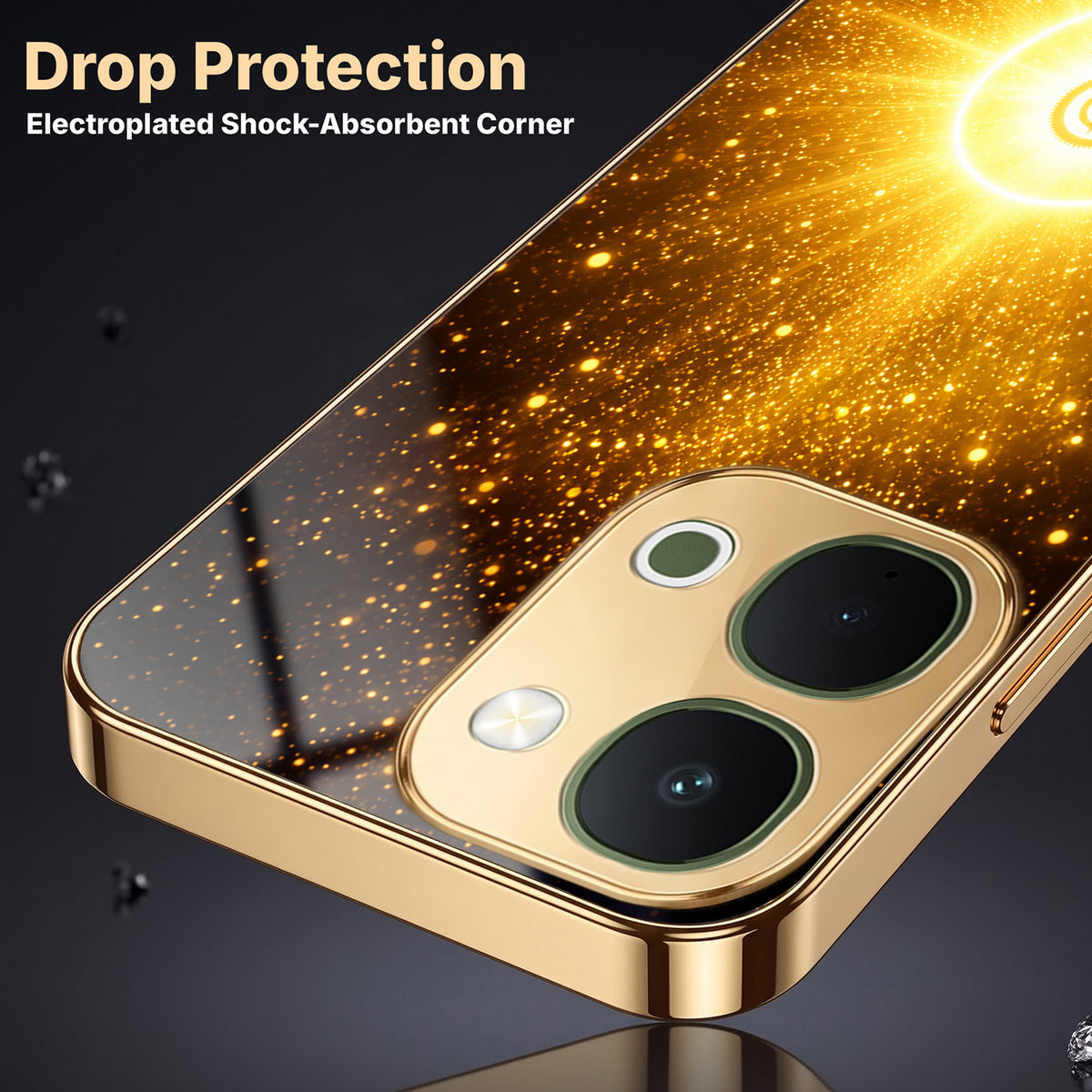 Vivo T5x 5G Lakshmi Sacred Gold Electroplated Glass Phone Back Case