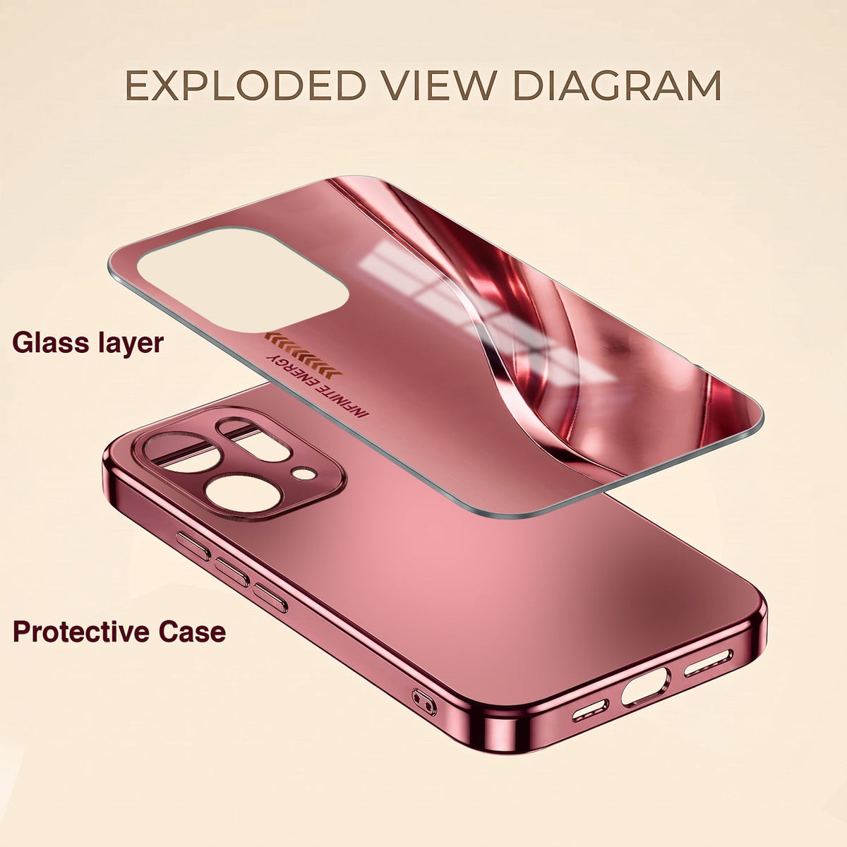 Oppo Reno 14 5G Luxury Infinity Energy Pink Electroplated Glass Phone Back Case