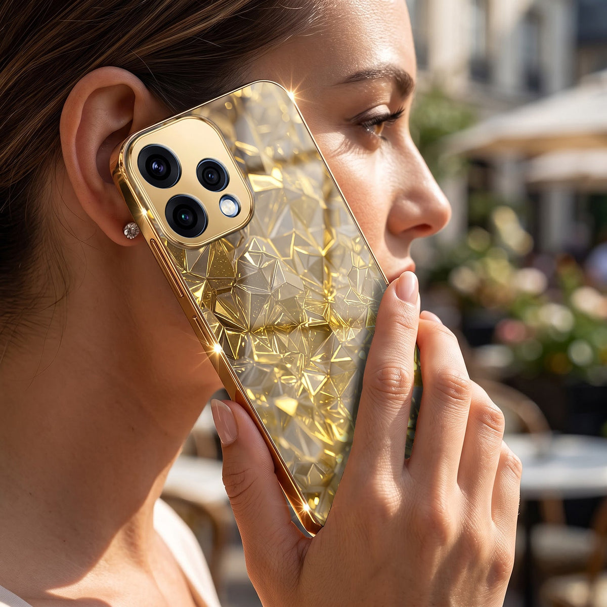 Oppo Reno 15 5G Golden Diamond Shatter Gold Electroplated Glass Phone Back Case