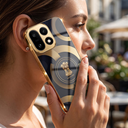 OnePlus 15 5G Royal Emblem Gold Electroplated Glass Phone Back Case