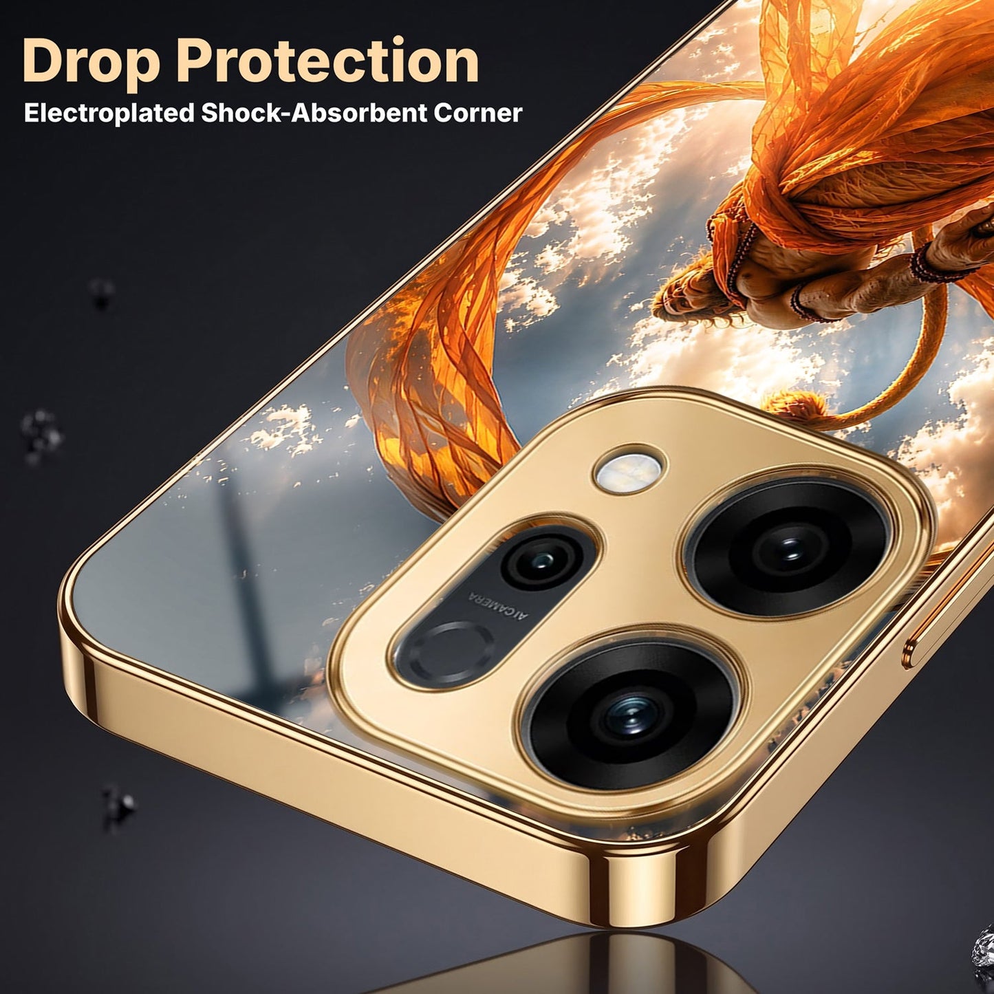 Oppo Reno 14 5G Divine Hanuman Gold Electroplated Glass Phone Back Case