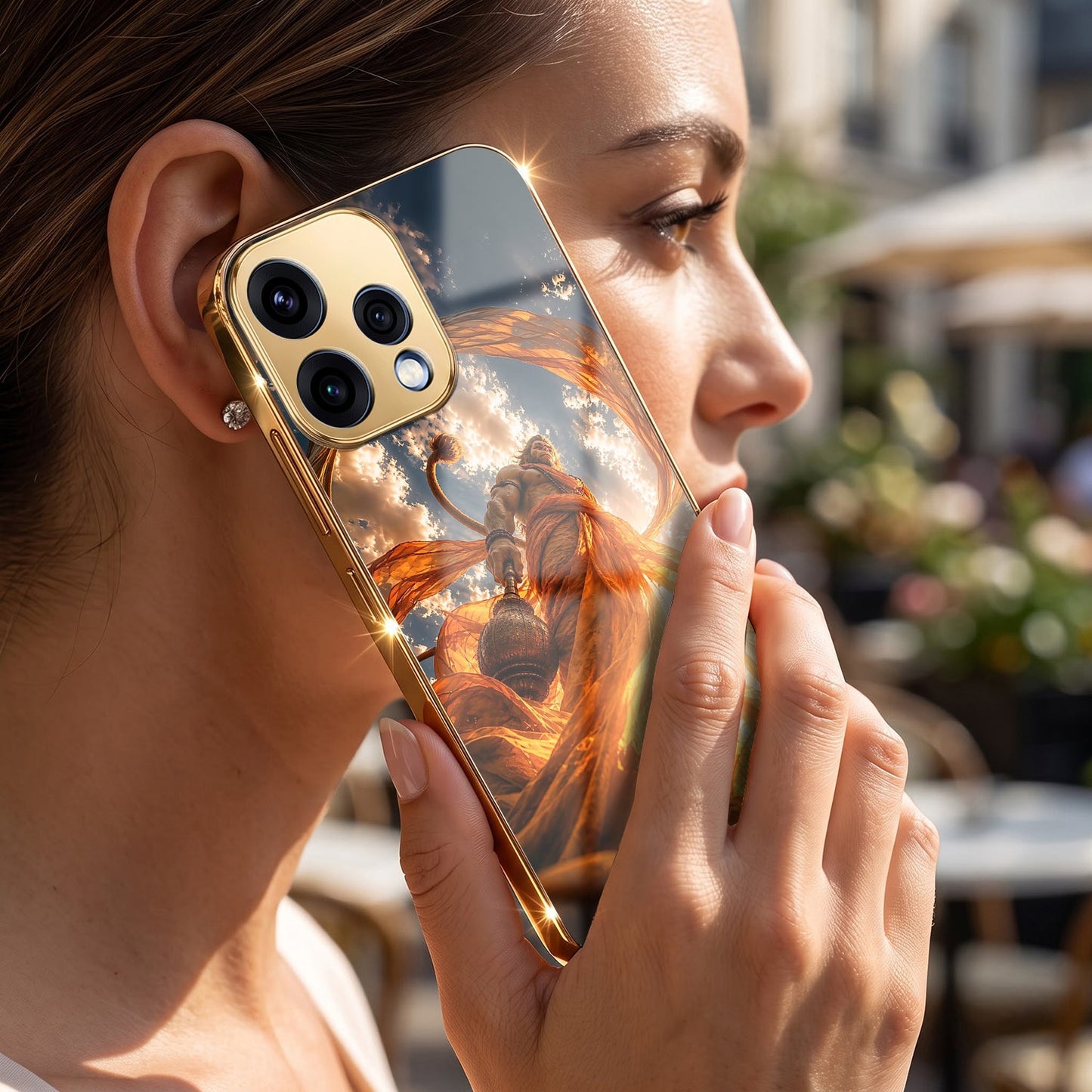 Oppo Reno 15 5G Divine Hanuman Gold Electroplated Glass Phone Back Case