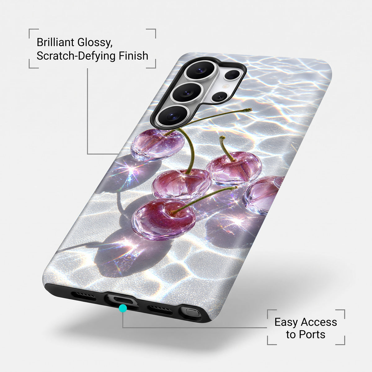 Samsung Galaxy S24 Ultra 5G Purple Transparent Cherry Protective Case