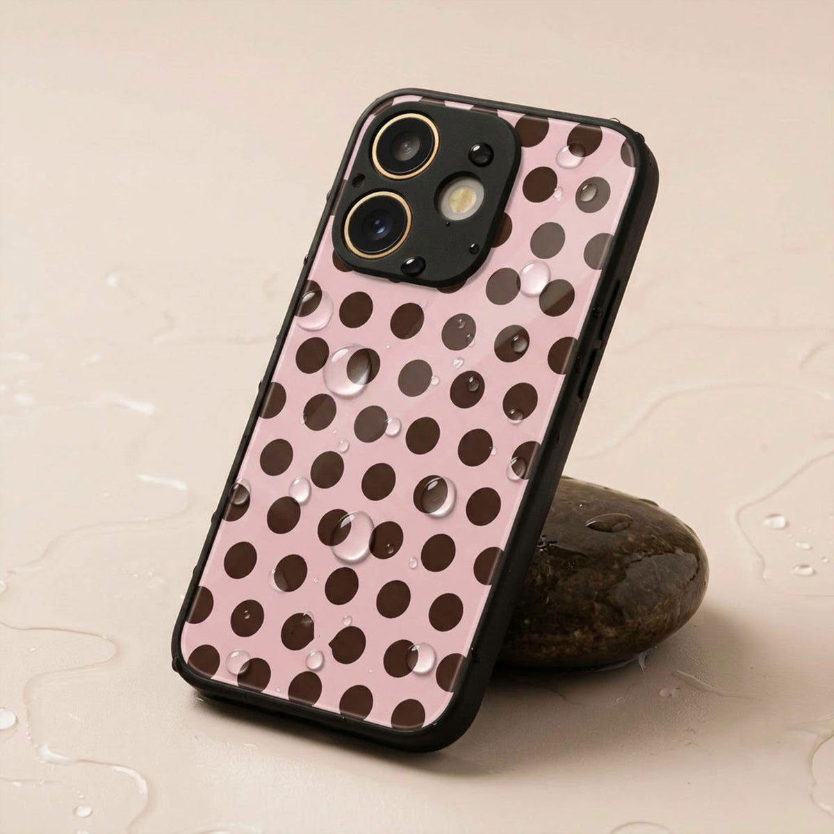 Oppo A5 Pro 5G Aesthetic Pink & Dark Brown Polka Dot Acrylic Back Cover