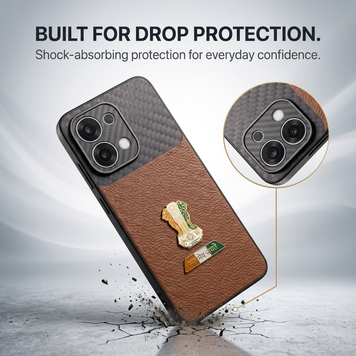 Oppo F31 5G Tri-Color Satyamev Jayate Carbon Fiber Leather Hybrid Phone Case