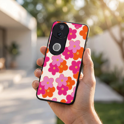 Vivo V50 5G Aesthetic Pink & Orange Floral Acrylic Back Cover