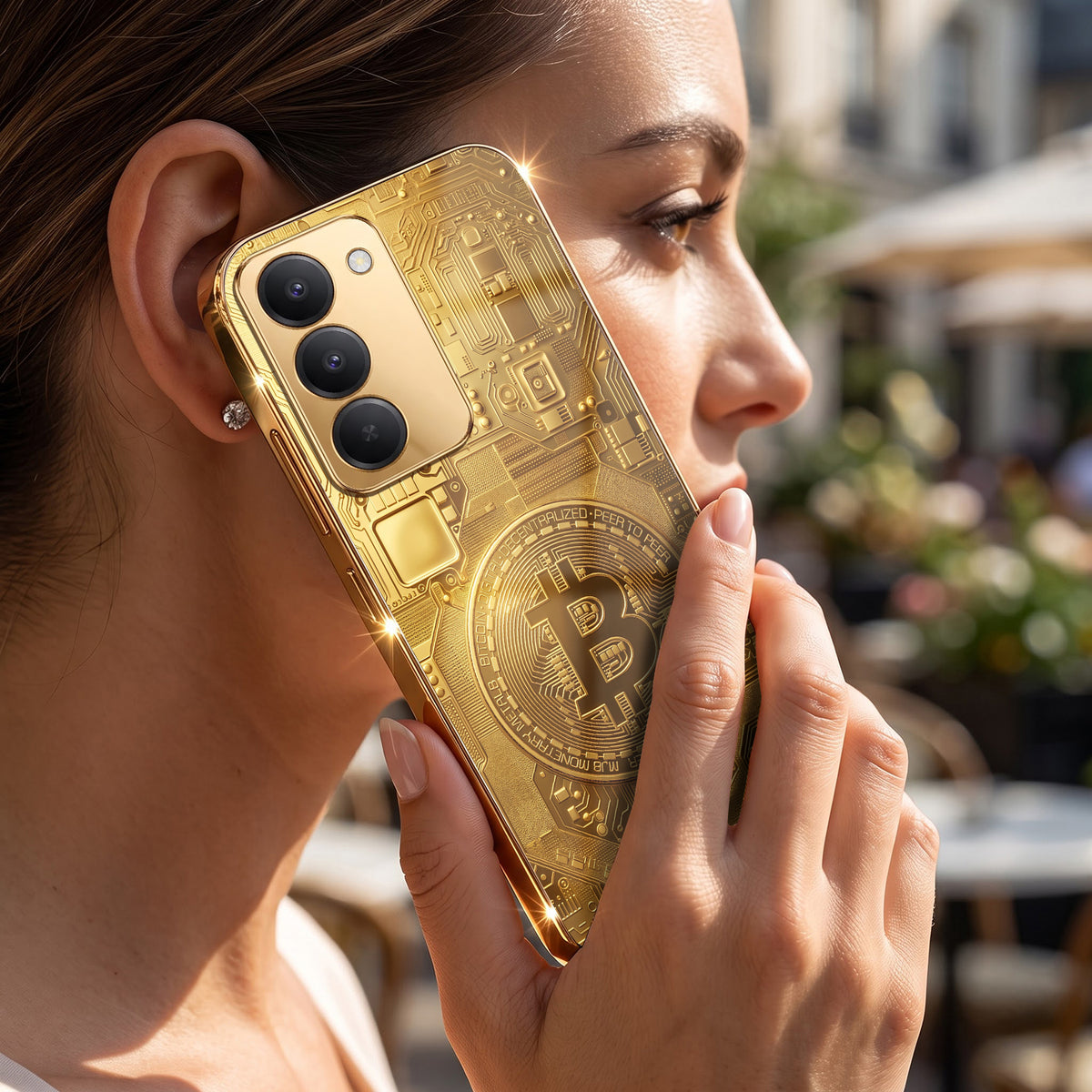 Redmi 15 5G Bitcoin Gold Electroplated Glass Phone Back Case