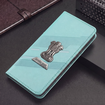 Vivo T4 5G Metal Satyamev Jayate 2-in-1 Emblem Magnetic Flip Wallet Case