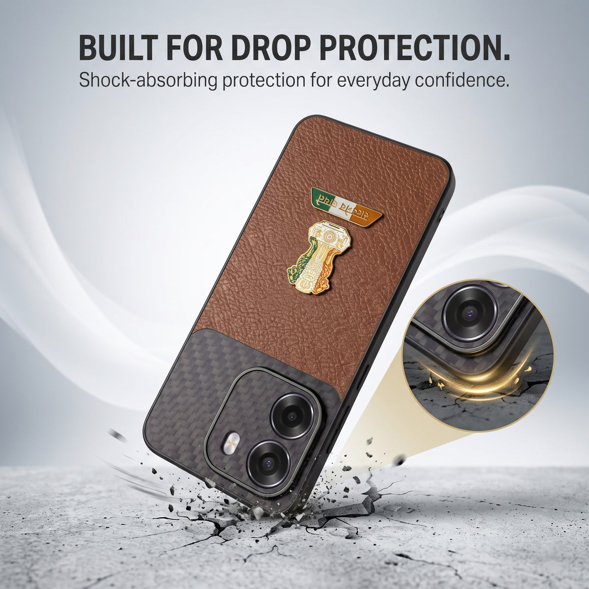 Oppo K14 5G Tri-Color Satyamev Jayate Carbon Fiber Leather Hybrid Phone Case