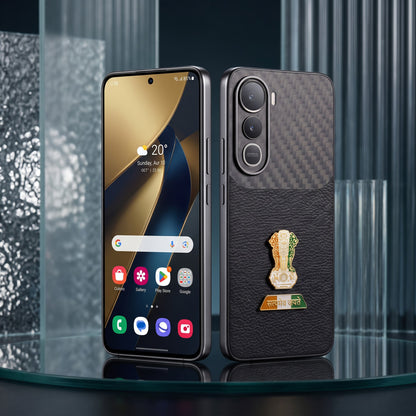 Vivo Y400 Pro 5G Tri-Color Satyamev Jayate Carbon Fiber Leather Hybrid Phone Case