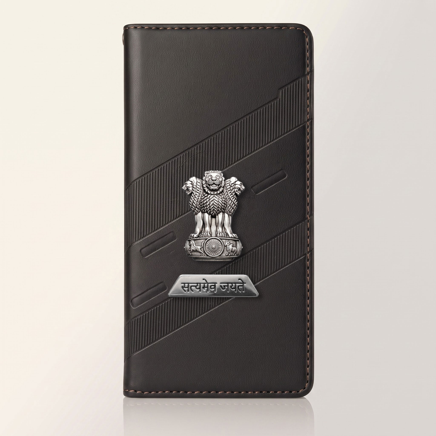 Oppo Reno 13 5G Metal Satyamev Jayate 2-in-1 Emblem Magnetic Flip Wallet Case