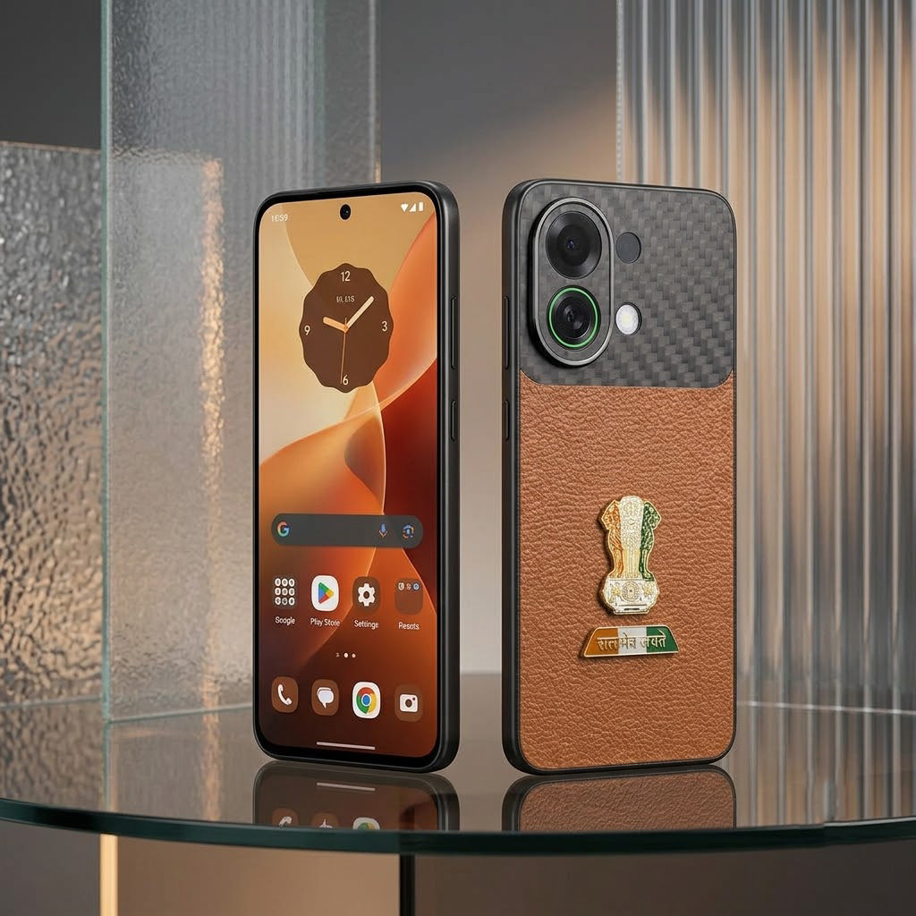 Oppo K13 Turbo 5G Tri-Color Satyamev Jayate Carbon Fiber Leather Hybrid Phone Case