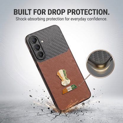 Samsung Galaxy A27 5G Tri-Color Satyamev Jayate Carbon Fiber Leather Hybrid Phone Case