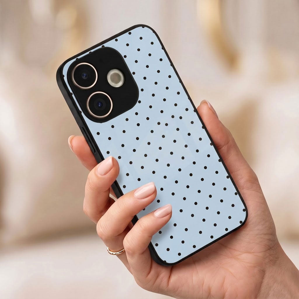 Oppo A5 Pro 5G Aesthetic Light Blue & Black Polka Dot Acrylic Back Cover