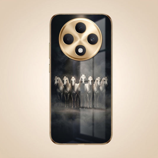 Oppo F27 Pro+ 5G Running Horses Gold Electroplated Glass Phone Back Case