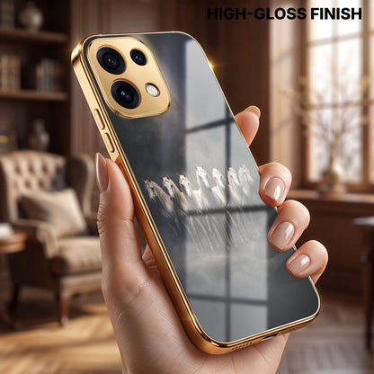 Oppo Reno 16C 5G Running Horses Gold Electroplated Glass Phone Back Case
