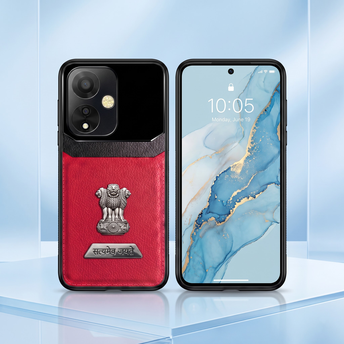 Oppo A59 5G Satyamev Jayate 2-in-1 Emblem Leather Lens Protective Back Case
