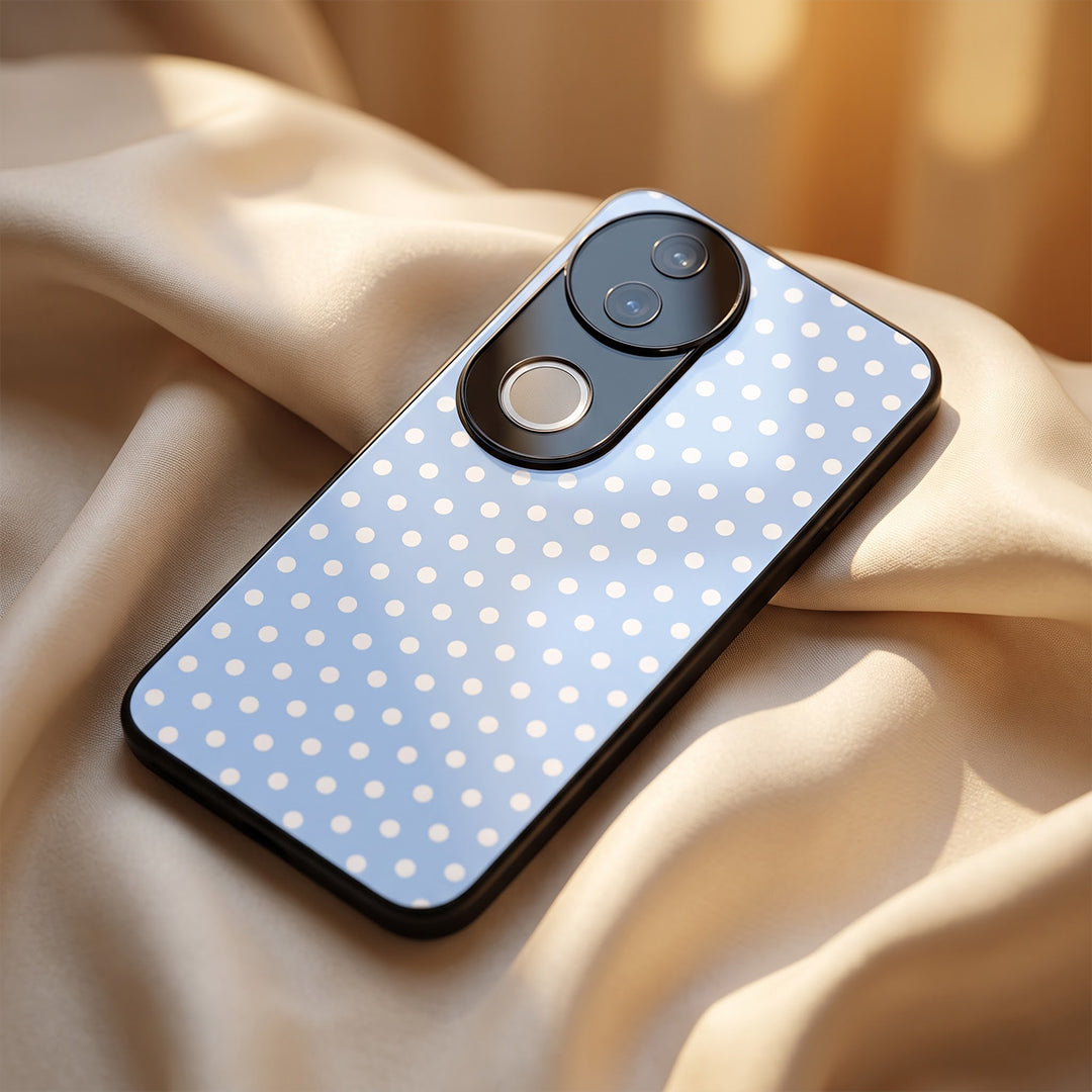 Vivo V50 5G Aesthetic Sky Blue & White Polka Dot Acrylic Back Cover