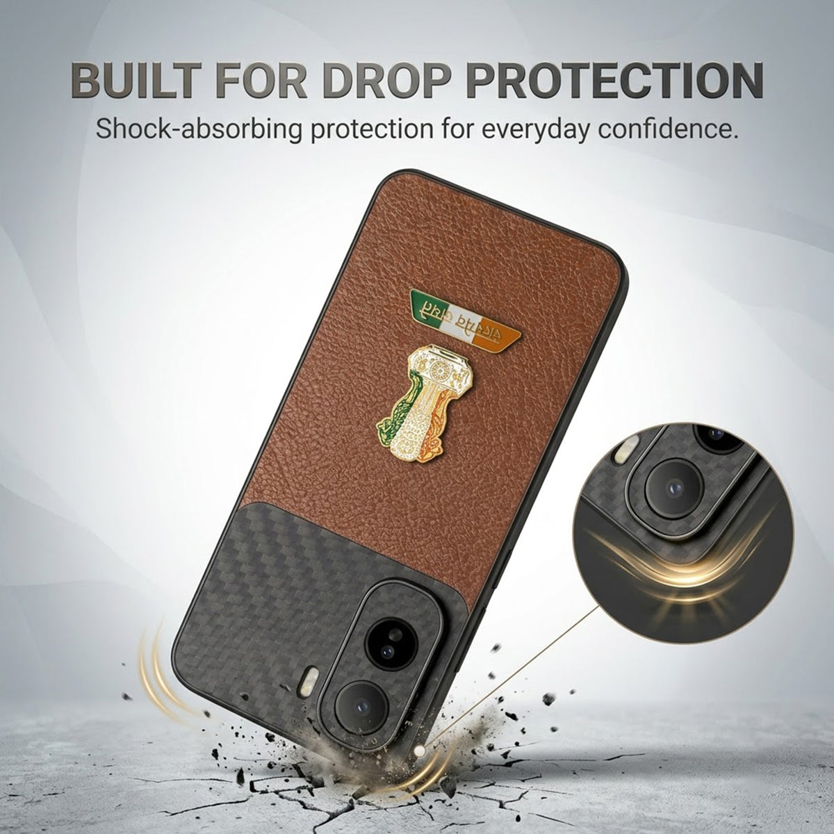 Vivo T5 Pro 5G Tri-Color Satyamev Jayate Carbon Fiber Leather Hybrid Phone Case