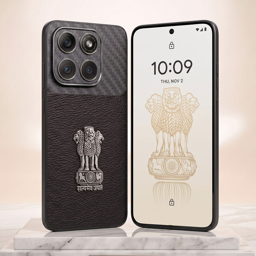Motorola Edge 70 Fusion 5g Satyamev Jayate Carbon Fiber Leather Hybrid Phone Case