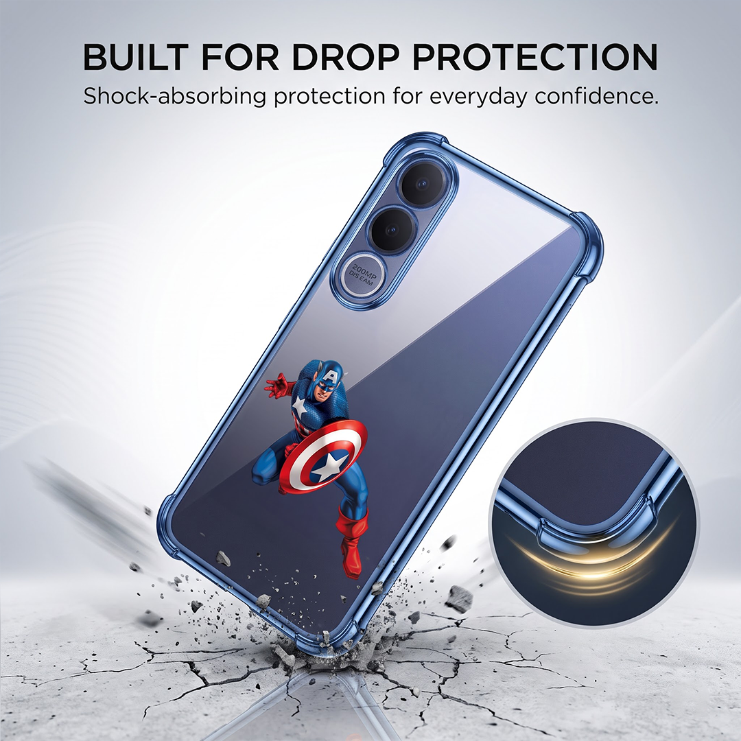Vivo V70 FE 5G Premium 3D Spot UV Captain America Sticker Shockproof Airbags Case
