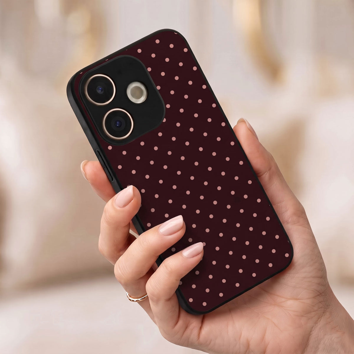 Oppo A5 Pro 5G Aesthetic Classic Maroon & Soft Pink Polka Dot Acrylic Back Cover