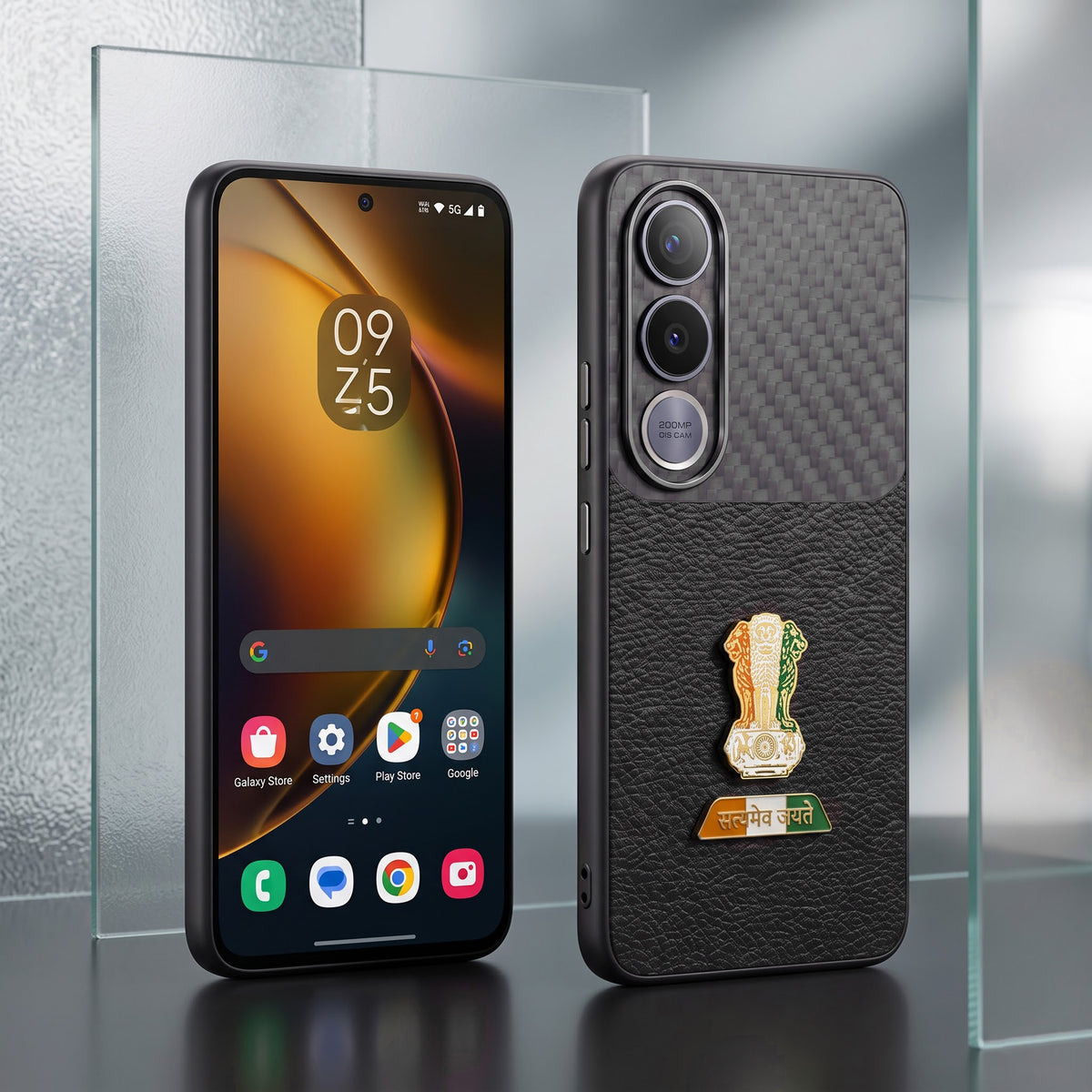 Vivo V70 FE 5G Tri-Color Satyamev Jayate Carbon Fiber Leather Hybrid Phone Case