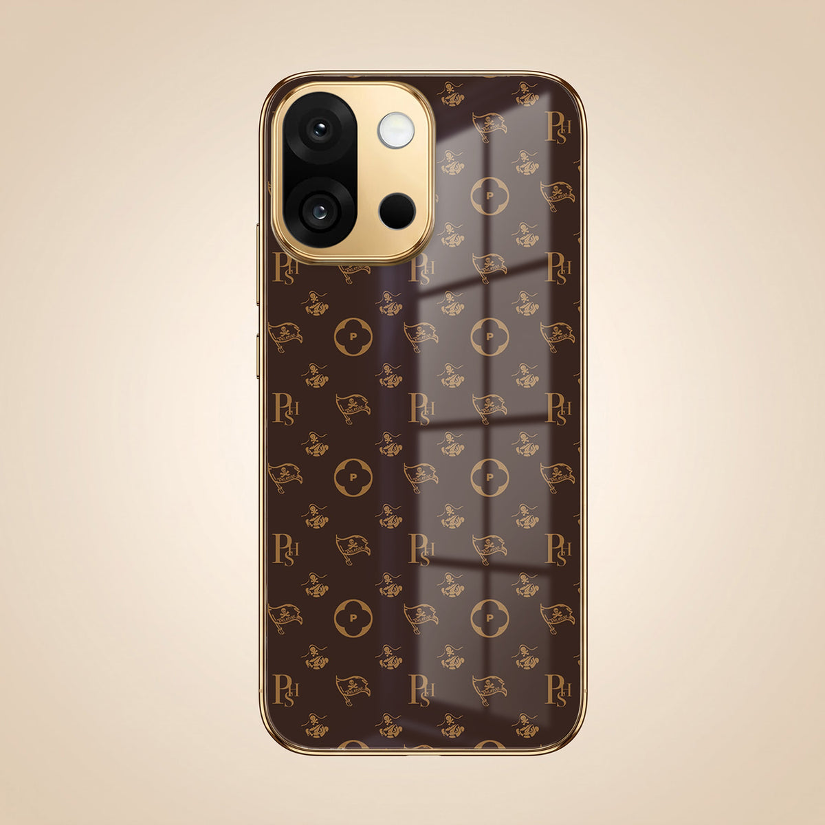 OnePlus 13s 5G Luxury Monogram Brown Gold Electroplated Glass Phone Back Case