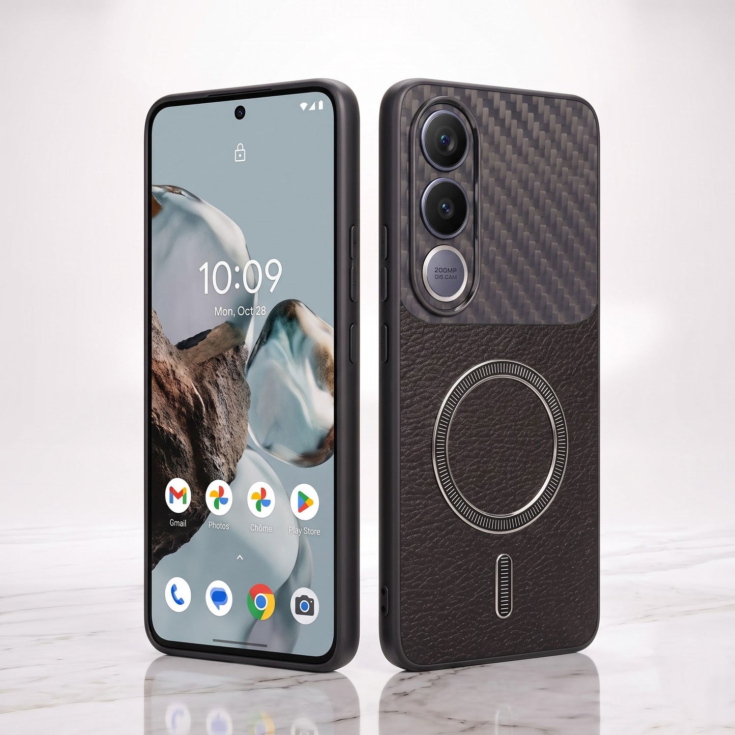 Vivo V70 FE 5G Carbon Fiber Leather Hybrid MagSafe Magnetic Case