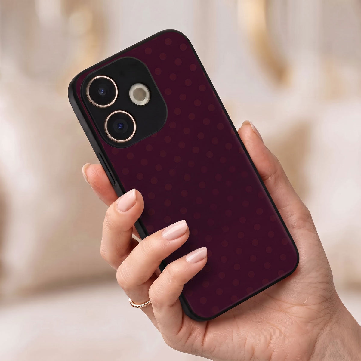 Oppo A5 Pro 5G Aesthetic Dark Maroon Polka Dot Acrylic Back Cover