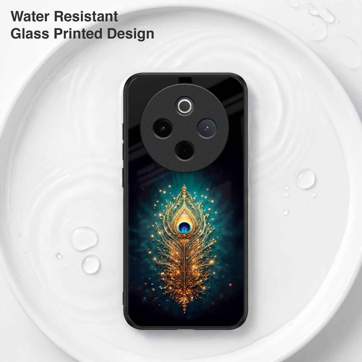 Vivo T4 5G Golden Peacock Feather Acrylic Glass Back Case