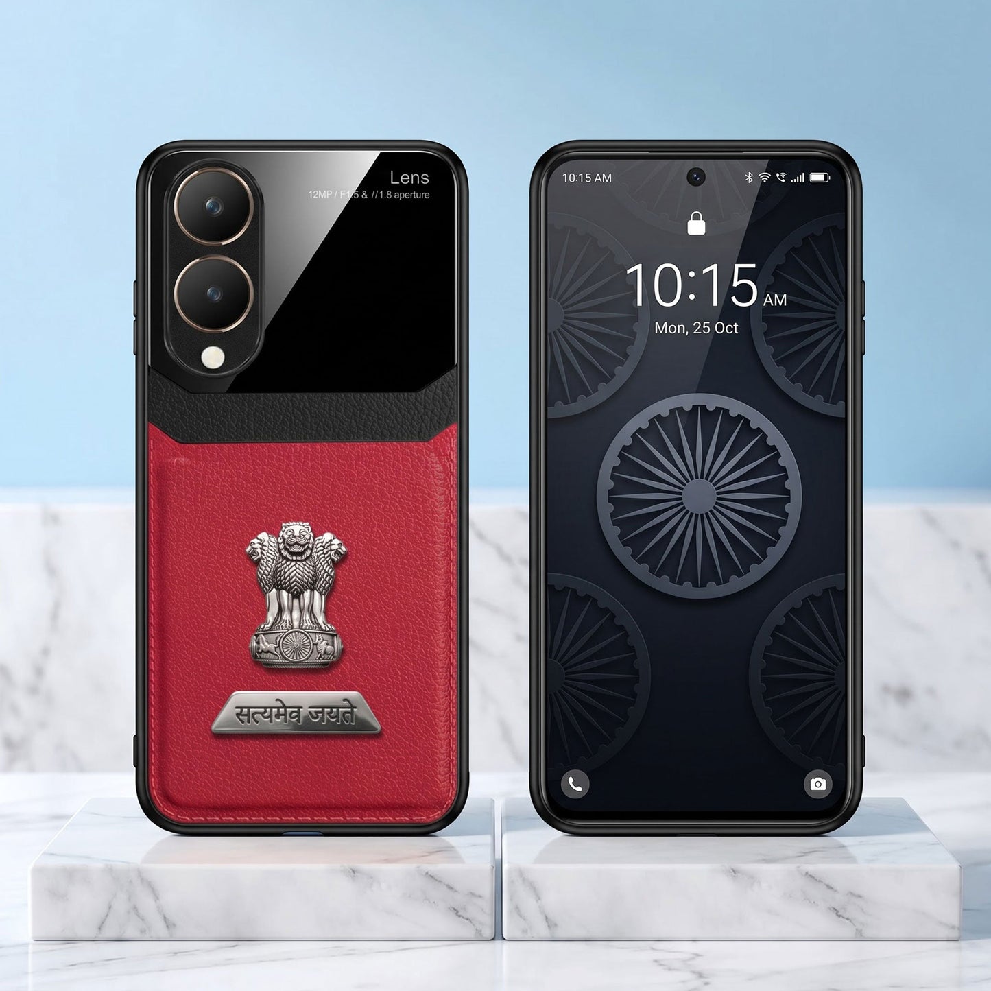 Vivo Y28 5G Satyamev Jayate 2-in-1 Emblem Leather Lens Protective Back Case