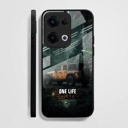 Oppo Reno 13 5G Premium Acrylic Shockproof Glass Back Case (Jeep Case)