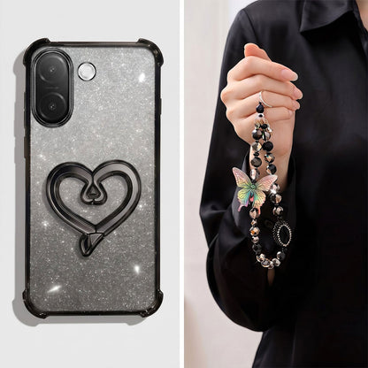 Vivo V60e 5G Luxury Shimmer Airbag Heart Stand Case with Charm Strap