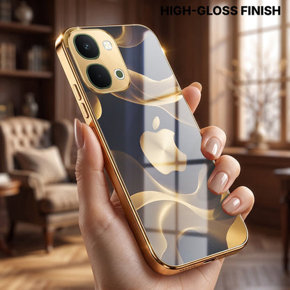 Vivo T5X 5G Luxury Wave Gold Electroplated Glass Phone Back Case